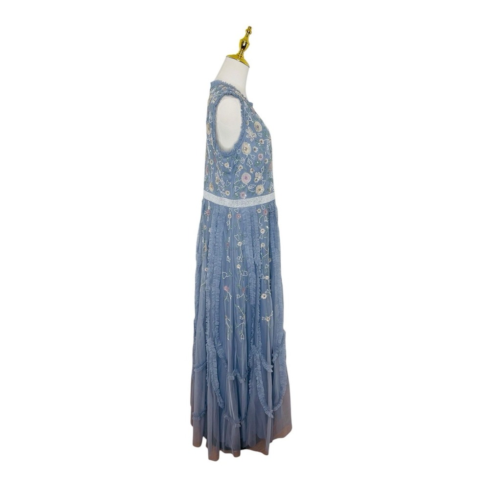 Mac Duggal 9137 Slate Blue Embroidered Floral Tiered Ruffle‎ Gown Size 14 $698 - Picture 6 of 8